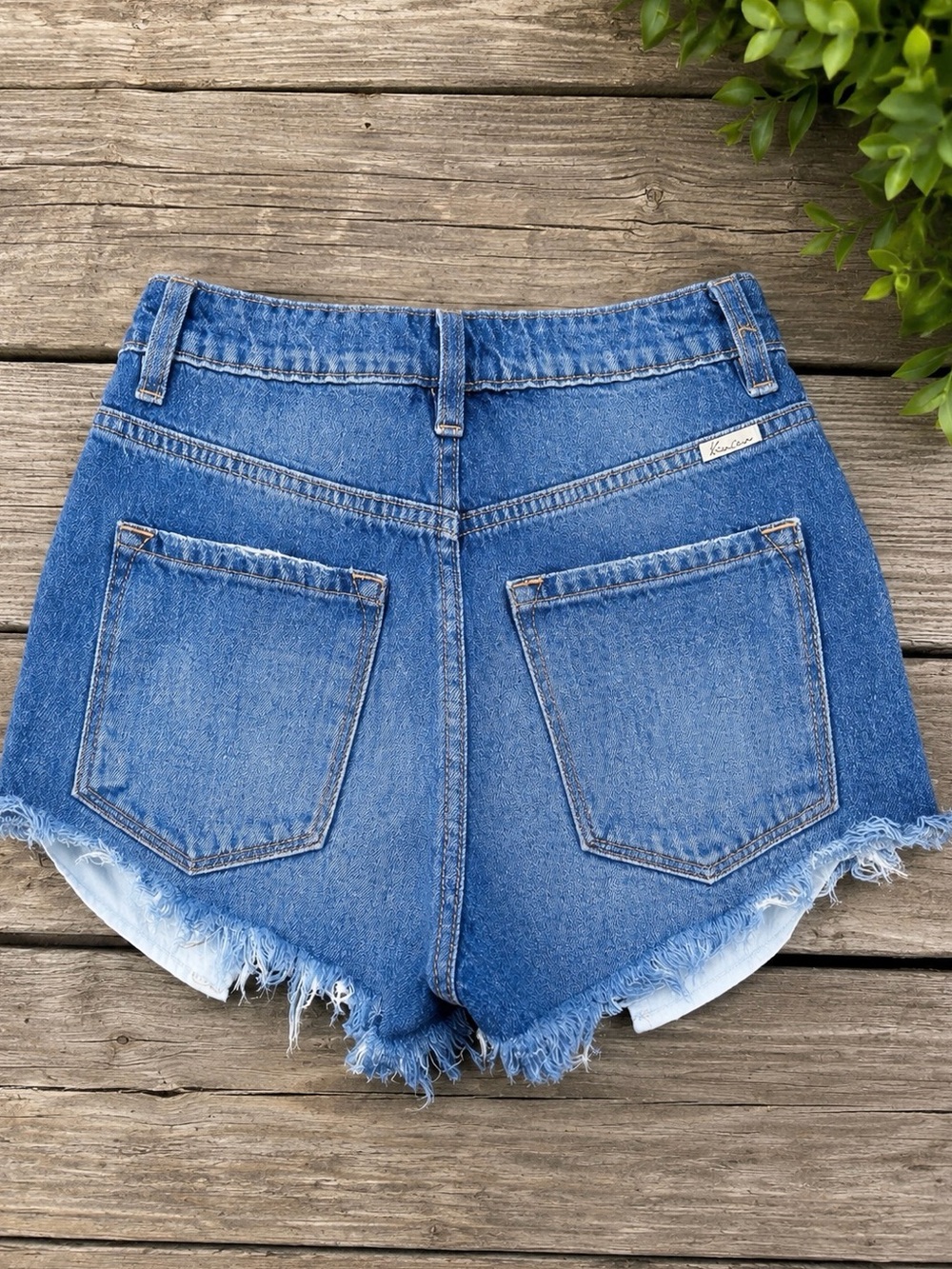 KanCan High Rise Distressed Rainbow Stitch Denim Shorts 24 - Picture 3 of 5
